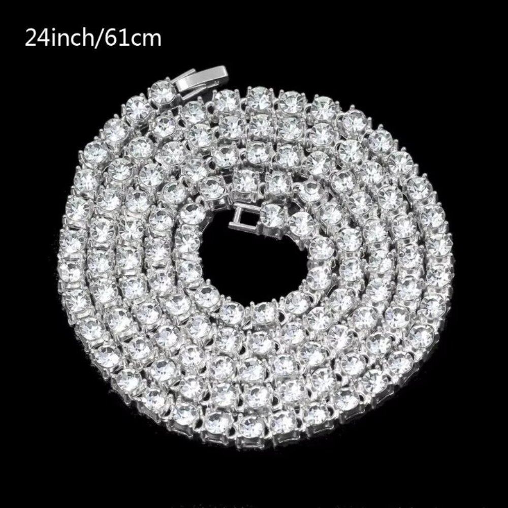 ⭐ 2PC 24" Diamond Hip Hop Necklace and Cross Pendant With 4mm Diamonds ⭐ - Picture 9 of 11